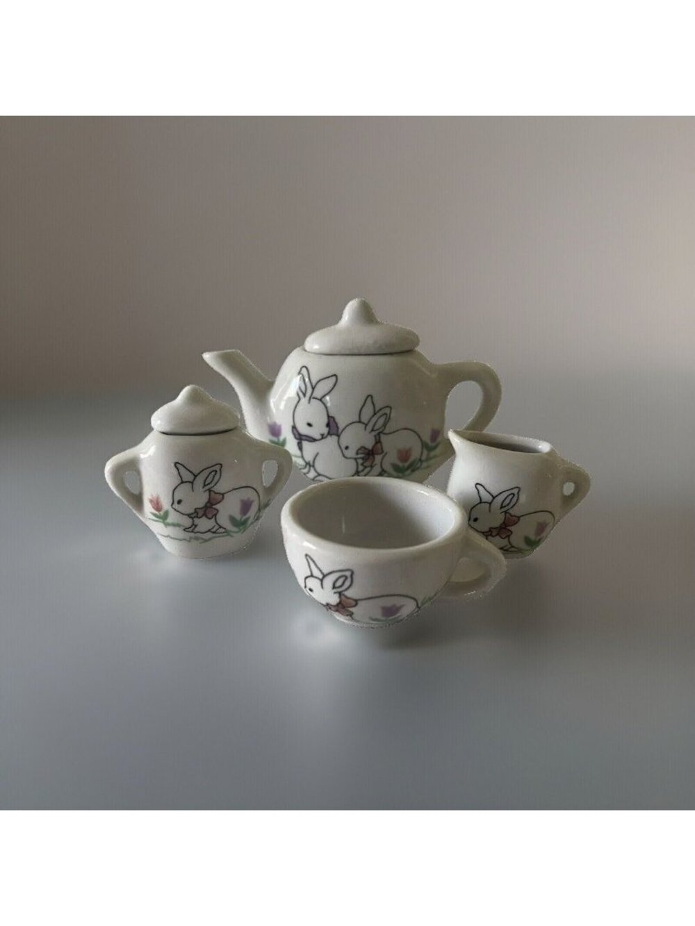 Vintage ABC Distributing Porcelain Bunny Miniature Tea Set Replacement 6 Piece